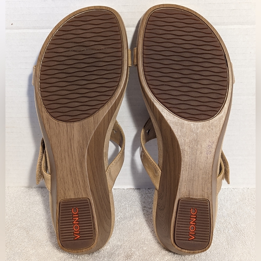 Vionic Tan Wedge Sandals with Stud Accents - Picture 12 of 15